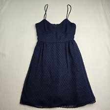 J Crew Navy Blue Cameron Swiss Dot Fit & Flare Dress Spaghetti Strap 6 polka dot