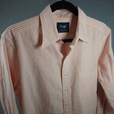 Drake's London England Mens 16.5 Orange Ticking Stripe Oxford Cloth Button Front