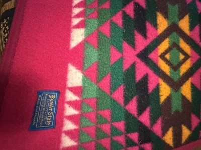 Vintage Pendleton Beaver State Bright Pink Wool Blanket Geometric