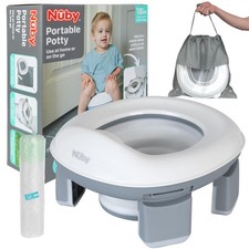 Nuby On-the-Go Portable Potty Seat - Collapsible Travel Toddler, Gray/White