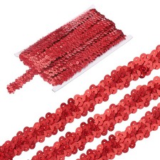 5 Yards 0.8 Inch Elastic Sequins Trim 2 Row Flat Sequin Strip, Laser Red