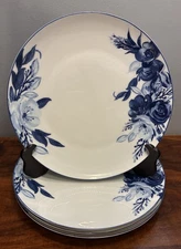 NEW Set of 4 MIKASA DARCY Blue & White Floral Bone China 11" Dinner Plates