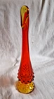 Vintage Fenton Amberina Glass Persian Medallion Footed 10.5" Bud Vase - GLOWS