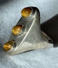 Vintage Taxco Mexico Tigers Eye Cabochon Sterling Silver Ring Sz10 Modern MCM — photo 7