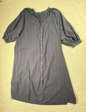 Uniqlo Dress Womens L Blue Shirt Dress Puff Sleeve Button Long Cotton Side Slit