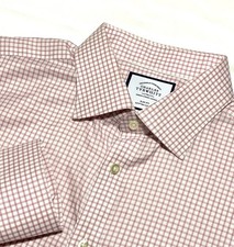 Charles Tyrwhitt Mens 17/37 Slim Fit Pink Check Egyptian Cotton NEW