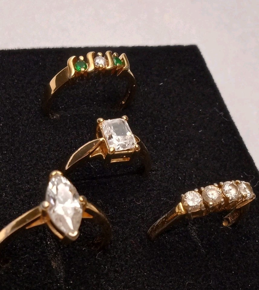 Simulated Diamond, Simulated Emerald 4 Ring Lot S… - image 1