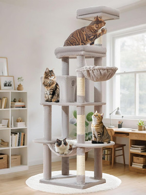 Taoqimiao MS042W Cat Tree,66-inch Large Cat Tower with Scratching Posts, Luxurio