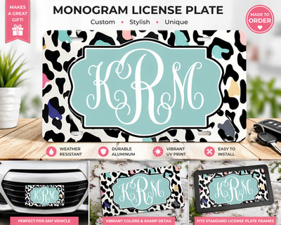 Custom Monogram License Plate Cow Print Personalized Car Tag 6x12 Aluminum