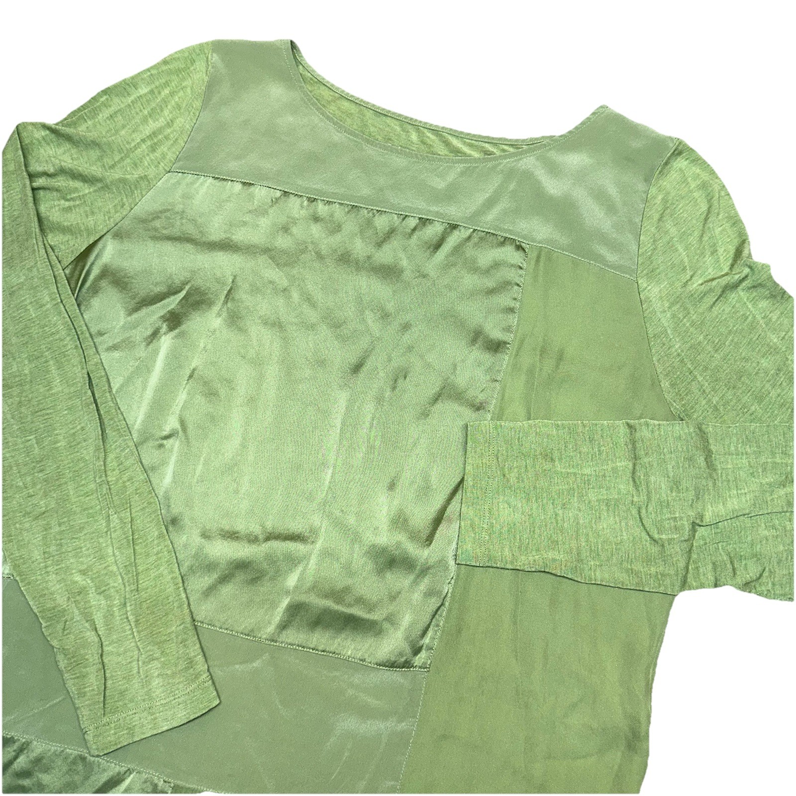 Soft Surroundings Green Silk Patchwork Long Sleev… - image 1