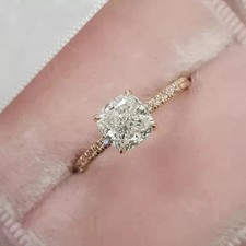 2 Ct Cushion Cut Lab Created Diamond 14K Rose Gold Plated Womens Engagement Ring