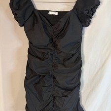 ASTR The Label Black Ruched Off Shoulder Puff Sleeve Mini Dress Size M