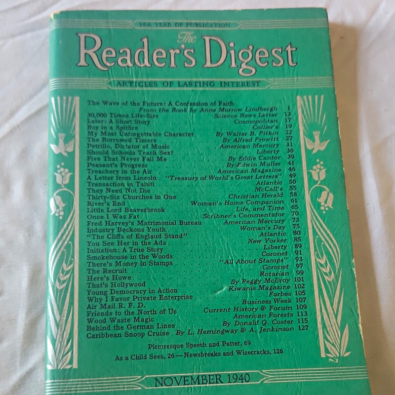Reader's Digest Magazine November 1940 Issue (English) Ray Stannard Baker