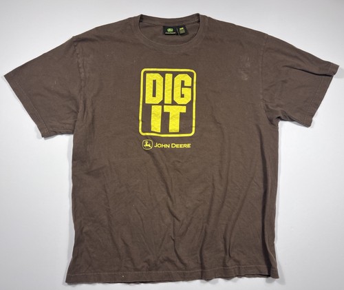 John Deere DIG IT T Shirt XXL Brown Workwear Graphic Tee Y2K Vintage