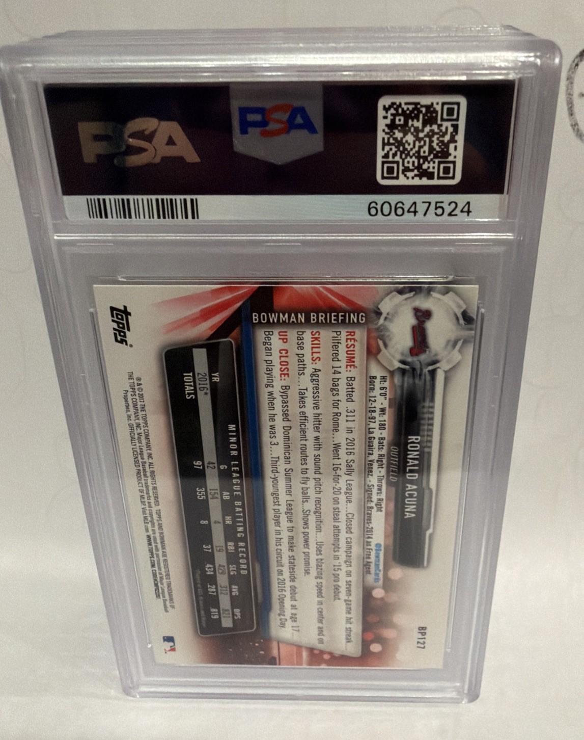 2017 Bowman 1st Prospects RONALD ACUNA Rookie Card PSA 10 GEM MINT 🐐 Braves view 2