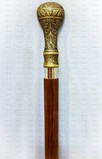 36'' Antique Brass Knob Designer Head Handle Brown Wooden Walking Stick Cane