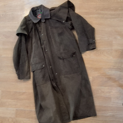 The Australian Outback Collection Men's Brown Long Overcoat M Oilskin DROVER