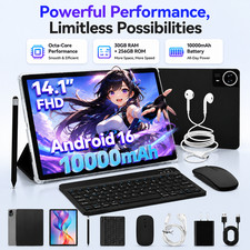 URAO NEW Tablet 14.1" IPS FHD Touchscreen 30GB 256GB ROM 10000mAh Android 16 PC