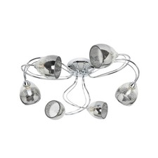 Image of Litecraft Ceiling Light Semi Flush 6 Arm With Smoke Ombre Glass Shades - Chrome