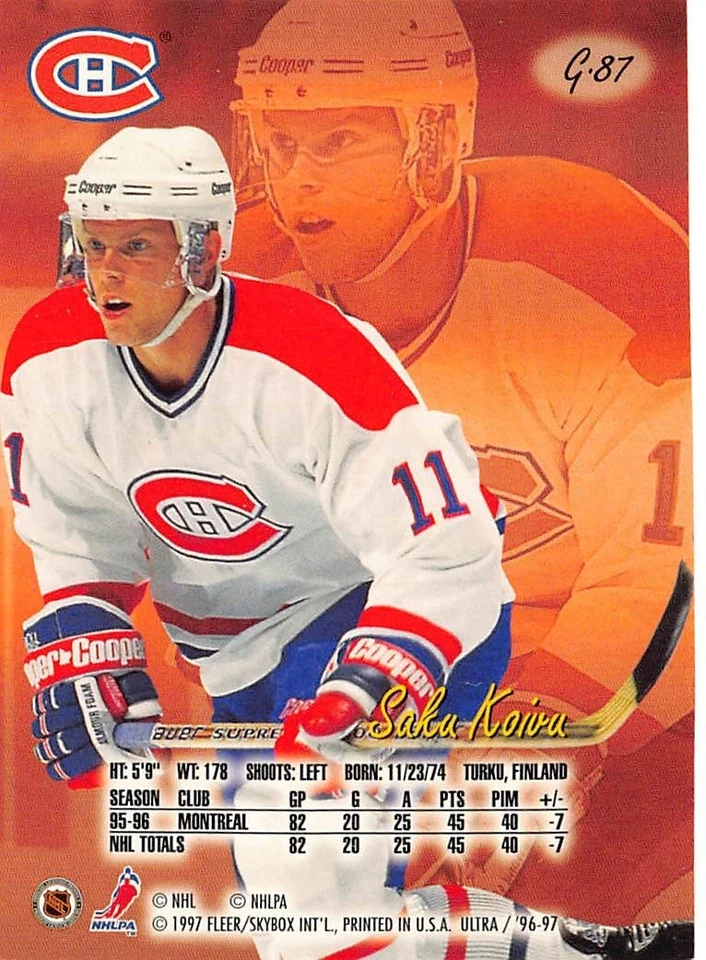 1996-97 Ultra Gold Medallion #G87 Saku Koivu - Image 2 of 2