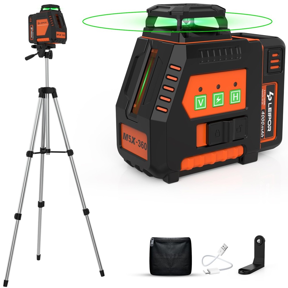 360° Laser Level with Tripod, Self Leveling Laser Level with Pulse Mode 3 Levels