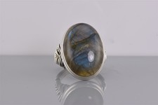 Sterling Silver 27mm Labradorite Statement Wire Wrapped Band Ring 925 13g Sz: 9