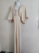 vintage cream w/ pastel trim 70's jumpsuit polyester super bells JCPenney disco