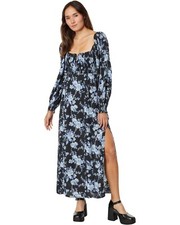 Free People Jaymes Midi Dress Floral Printed Smocked V Neck Long Sleeve New S