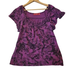 Elle Woman's Blouse Top Purple Black Size S
