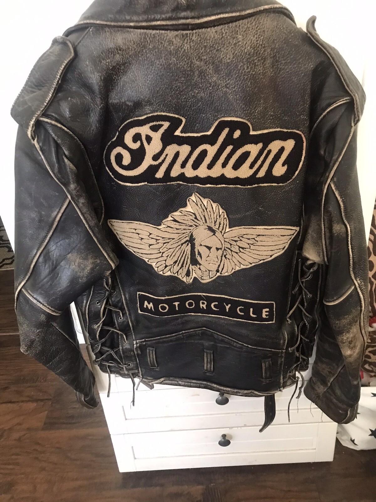 Vintage IRON HORSE DISTRESSED LEATHER MOTORCYCLE JAcket Indian