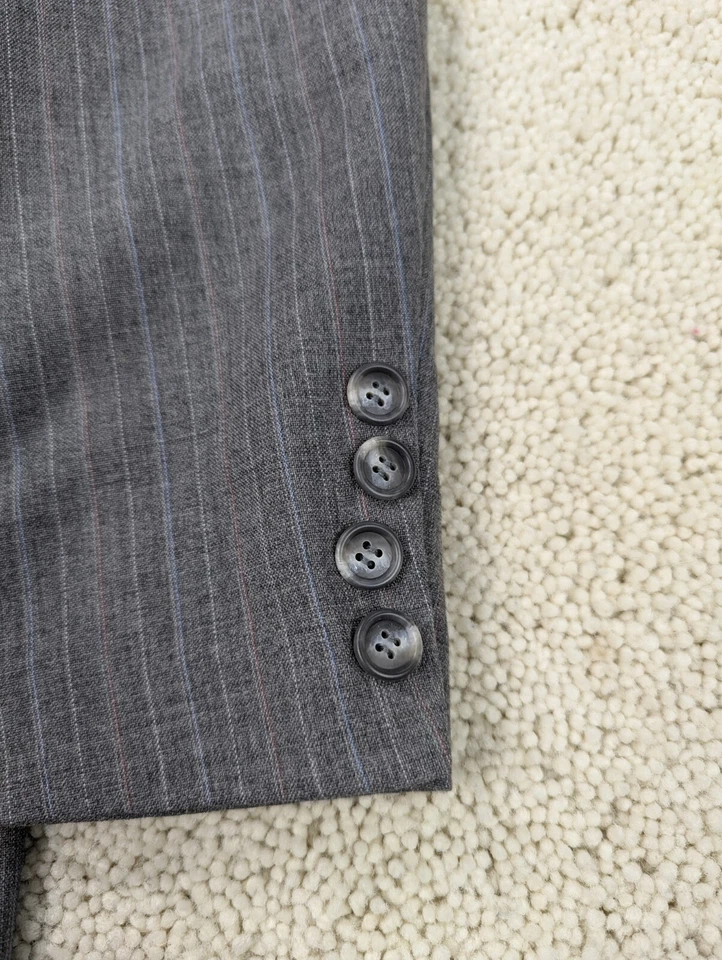 Terno Sansabelt Masculino 42R 38x28 Lã Listrada Cinza Vintage 2 Peças União EUA 42 - Imagem 3 de 4