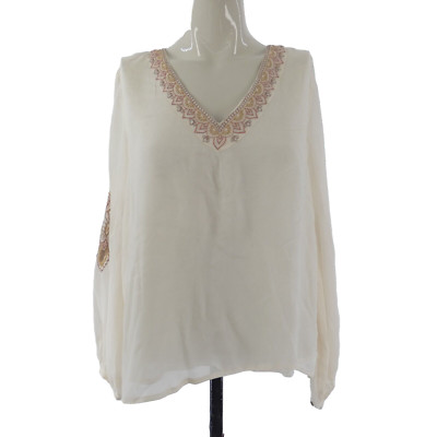 Bohemian Peasant Blouse Ivory Crepe Floral Embroidered Beaded Sequins Yoox S