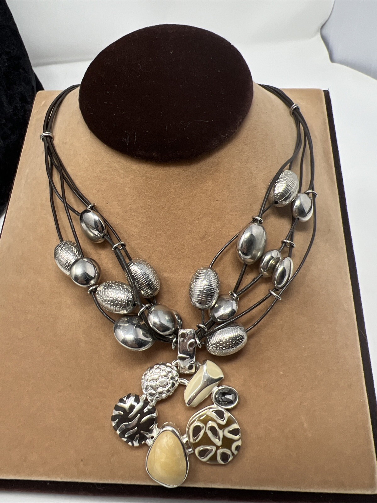 Chico's Necklace Multi-Stranded Silver Beaded Boh… - image 5