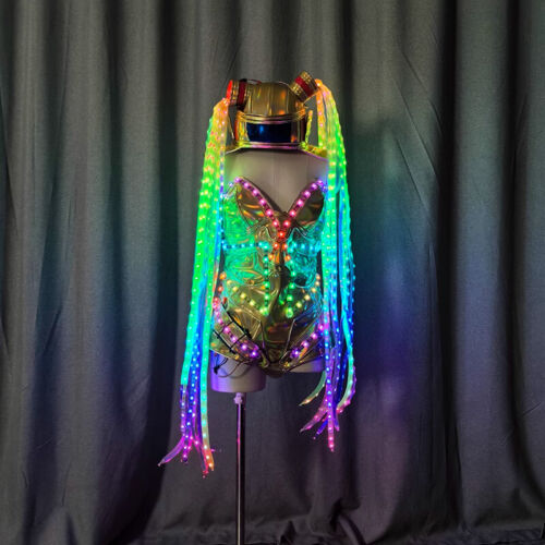 Luce Colorata LED Donna Performance Palcoscenico Costume Bar Notte Abbigliamento Luminoso - Foto 3 di 10