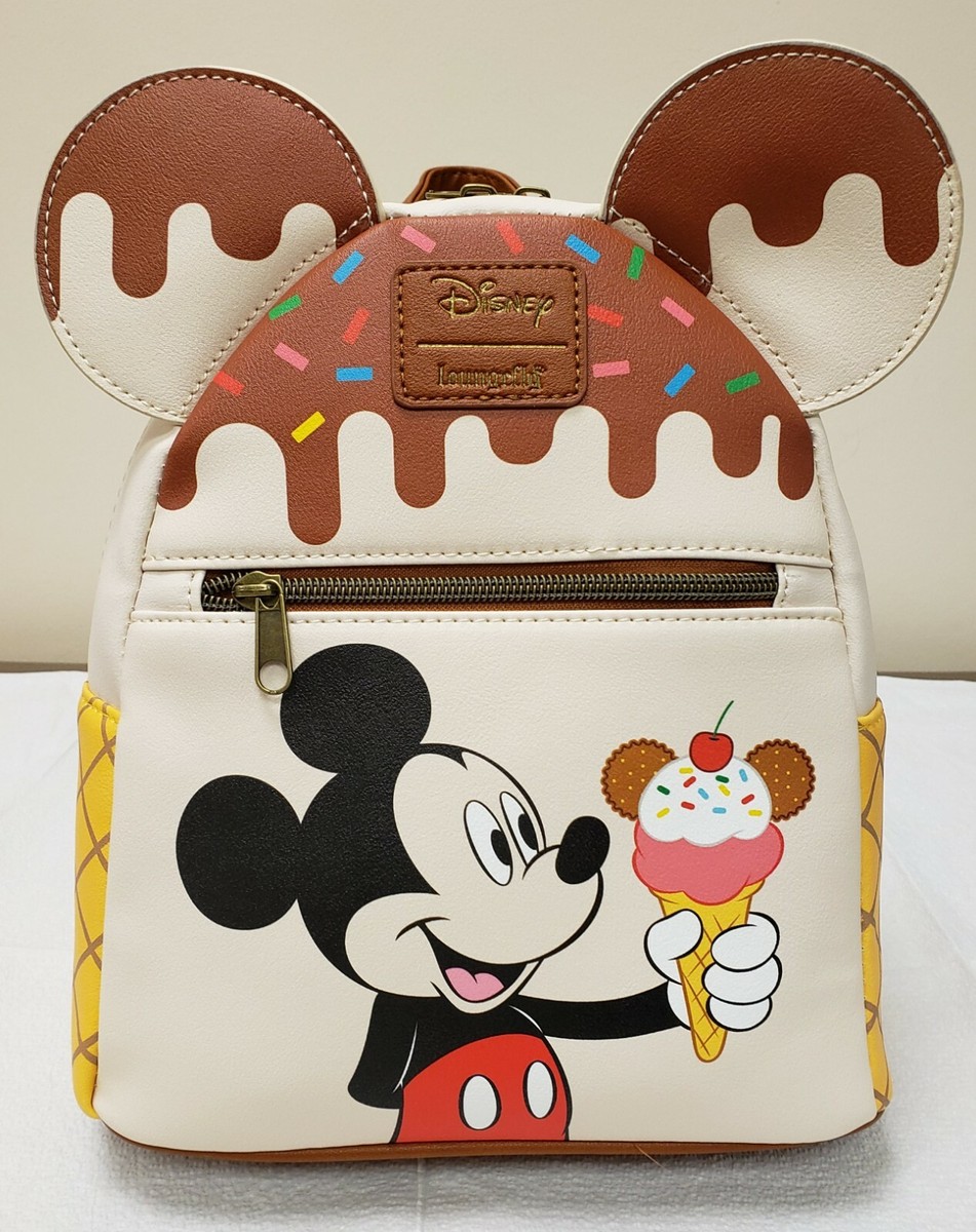 New Loungefly Disney Mickey Mouse Ice Cream Mini Backpack Ears NWT