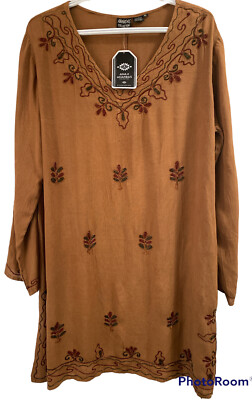 Amanda Collection Almond Brown Embroidered button sleeve Women’s Size ...