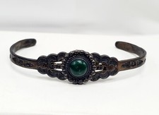 Vtg Antique Sterling Fred Harvey Era Green Turquoise Child's Cuff Bracelet 5"