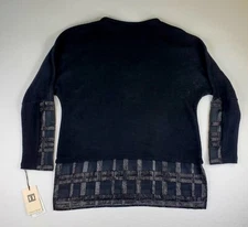 Ivanka Trump Sweater Womens M Dark Black Sheer Metallic Thread Embellished Hem