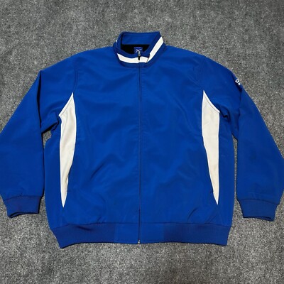 Mizuno Jacket Mens Large Blue Full Zip Mock Neck Hand Pockets Ribbed Hem Cuffs