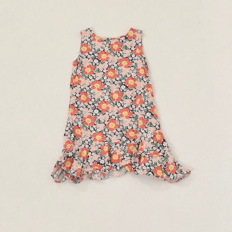 J.Crew Crewcuts Girl's Dress 4 Orange Retro Floral Print Flounced Hem Sundress