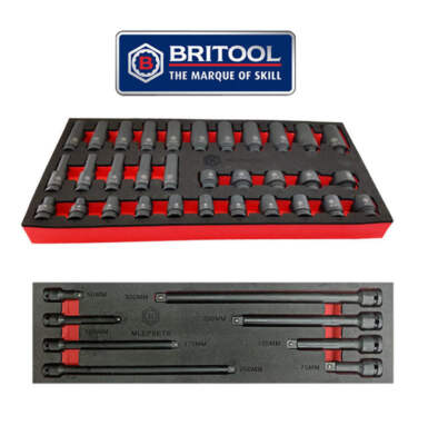 Britool Hallmark 32tlg Standard & Deep 3/8'' Impact Socket Set + Extension Bar Set