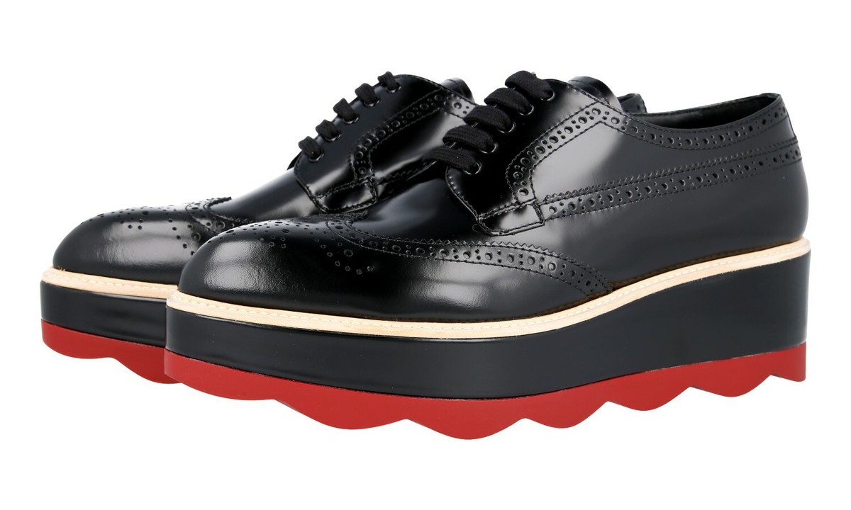 PRADA Platform Leather Brogue Dress Shoes 1E935G Black US 10 EU 40 UK
