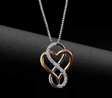 1Ct Lab Created Diamond Infinity Heart Pendant Chain In 14k Two-Tone Gold Plated