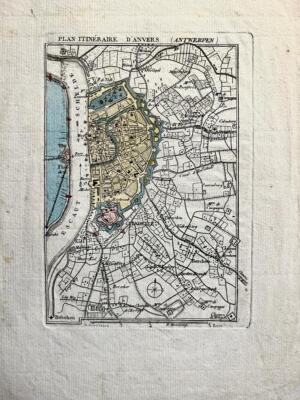 Antique etching and engraving, 1831: Plan Itinéraire d'Anvers (Antwerpen) by J.