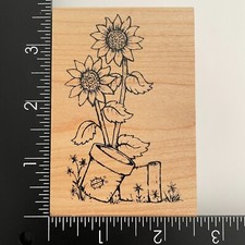 Great Impressions Sunflower Garden Flower Pots Ladybug G196 Rubber Stamp
