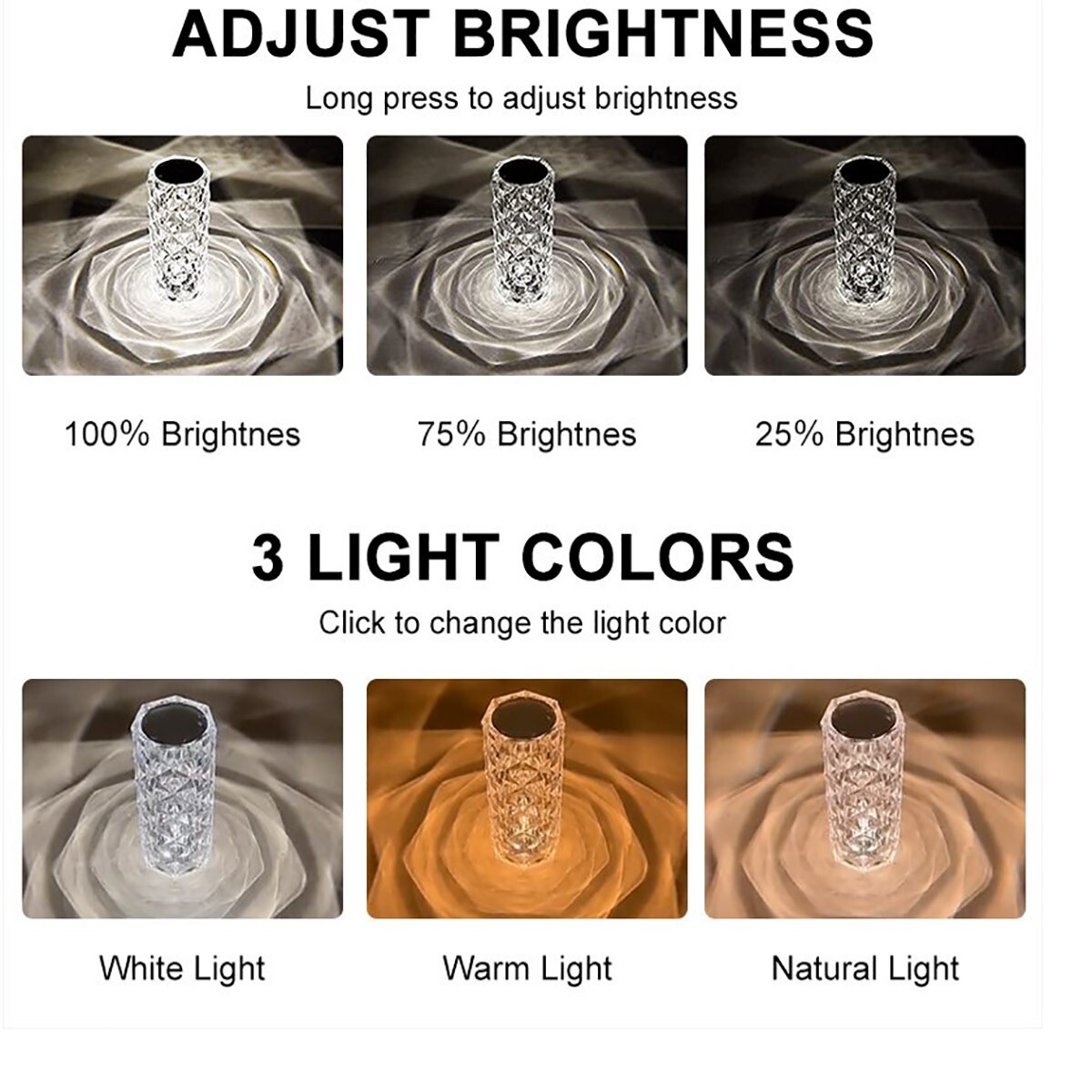 Petyoung Lampada Da Tavolo Con Diamanti Rosa Touch Control, Lampada A LED Ricaricabile Con 3 Modalità Di Colore, Luce Decorativa Romantica Per Compleanno, San Valentino