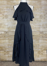 Lauren Conrad Runway Collection Womens Black Ruffle Midi Dress Size 2