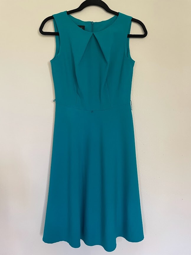 AB Studio Women's A-Line Sleeveless Teal Dress Size 2 Missing Belt