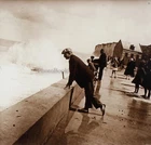 Man Who The Waves Of The Atlantic Ocean C1920 Photo Stereo Plate V1