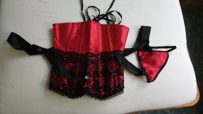 Korsage mit String  dessous corsage korsett mit slip Gr. S in Rot